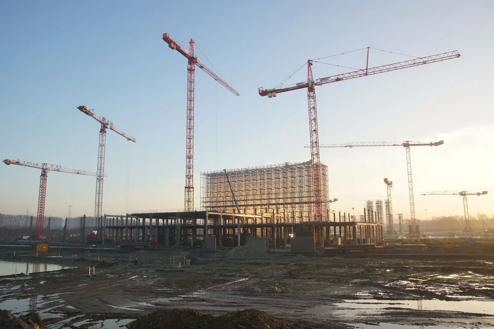 Construction skyline at sunset